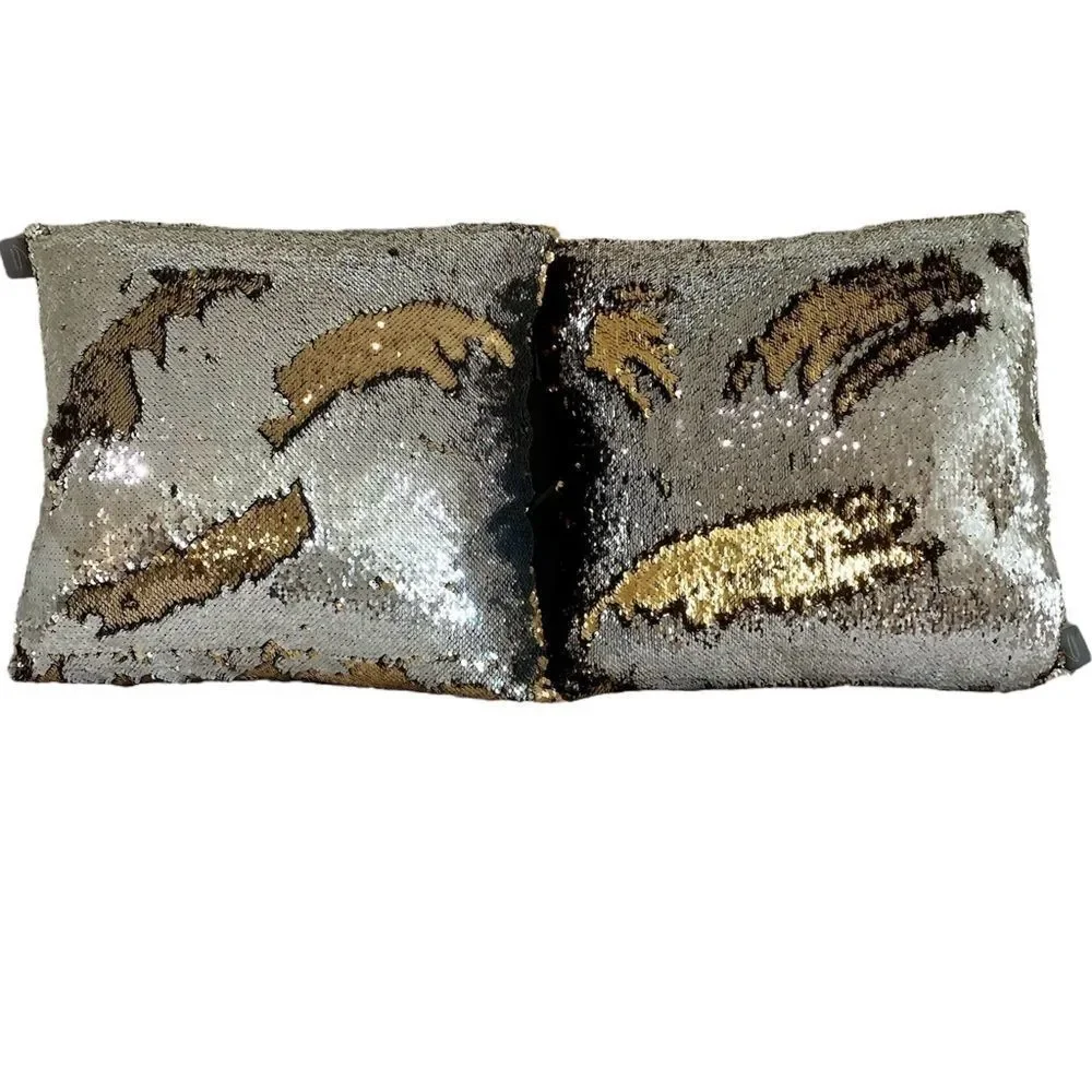 NWOT NEW Four (4) Aviva Stanoff Mermaid Sequin Gold/Silver/Black Luxury Pillows
